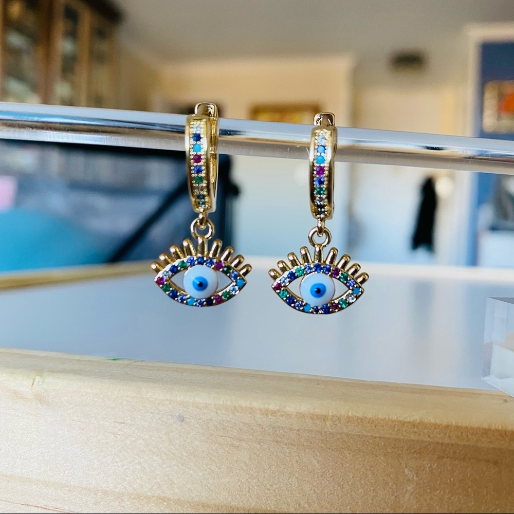 Evil Eye 24K Gold Plated Hoop Earrings